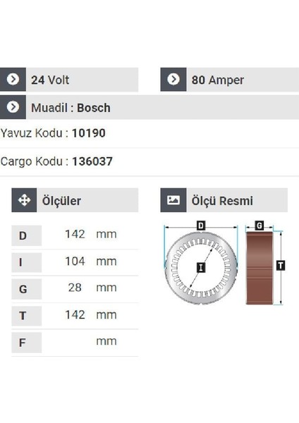 178324 Statör 24V 80A Y.m Axsor. Actros - Atego-Scania E.m Tek Çıkış