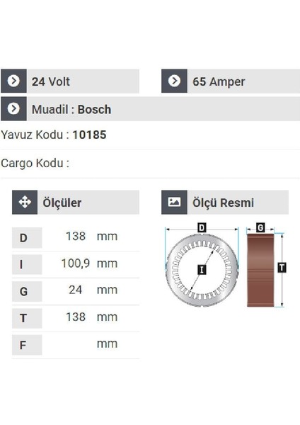 177124 Statör 24V 65A Volvo - Daf - Termo Man- Mercedes Kamyon