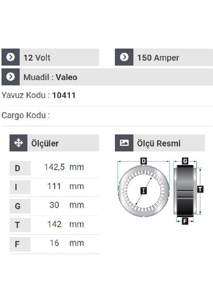 181112 Statör 12V 150A Bmw X5 . X6 . Partner . Doblo Y.m Valeo 3 Uçlu