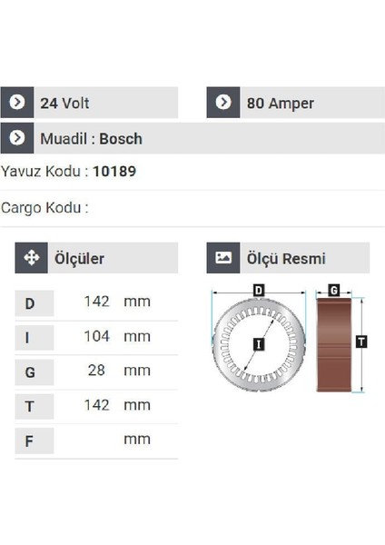 178224 Statör 24V 80A Y.m Axsor. Actros - Atego- Tır Kırk Ayak Çift Çıkış