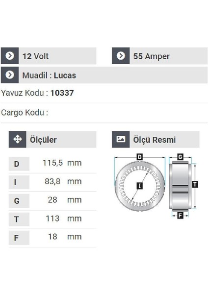 190512 Statör 12V 55A Lucas Tip Mesa Tipi A - 115 Mf 240 Mf 240S Y.m