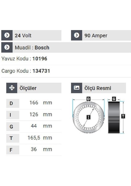 177224 Statör 24V 90A V6 Mercedes - E.m. Man - 302 Otobüs 80 'den Sonrası