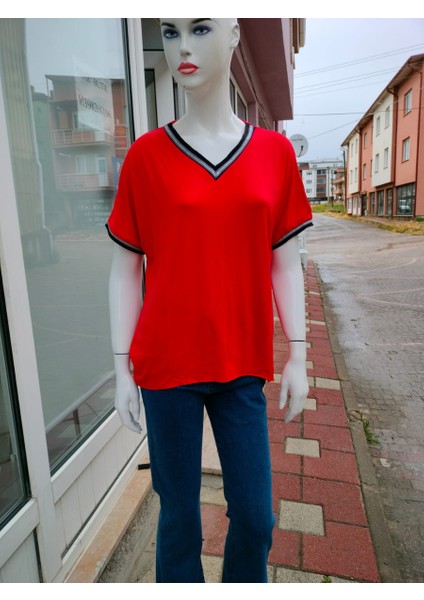 Ribana Detaylı Kırmızı T-Shirt Kırmızı - S