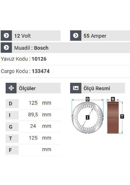 165012 Statör 12V 55A Geniş Gövde T.porter - Golf - Citroen -Bmv -Audi