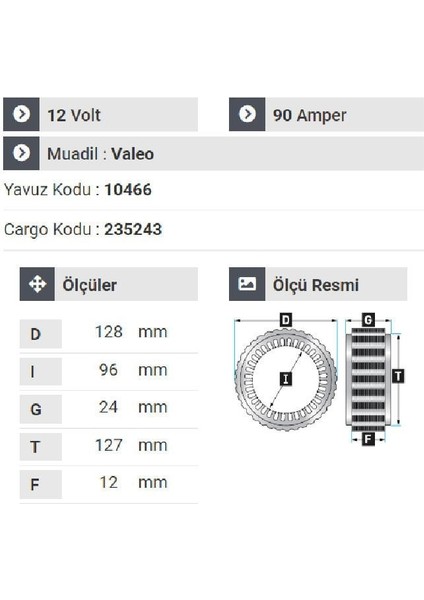 180812 Statör 12V 90A Peugeot Partner Y.m. Dar