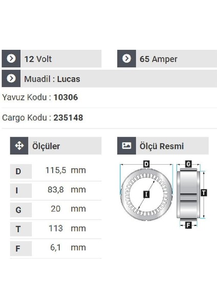 190112 Statör 12V 35A Lucas Tip Acr - 15 -16