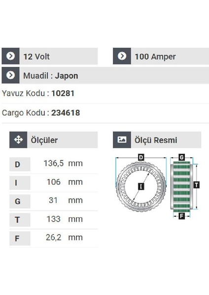 150612 Statör 12V 110A Hyundai Stratex-Grandsalon-Sanata Geniş Tip