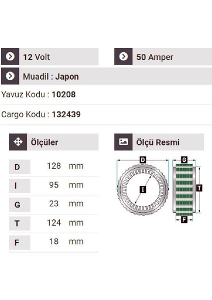 130212 Statör 12V 50A Isuzu Mitsubishi Dar