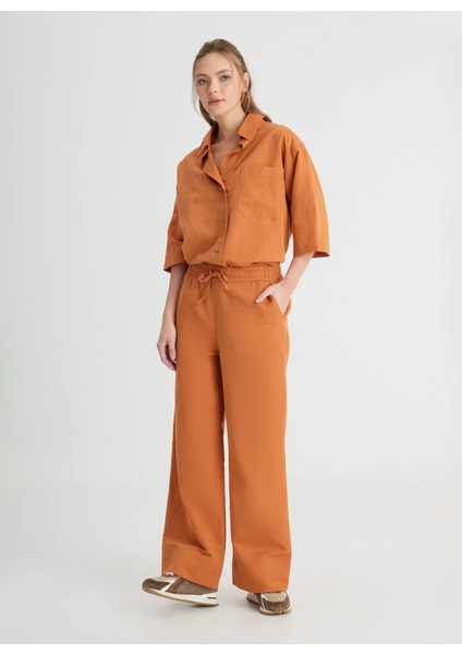 Normal Bel Geniş Fit Kahve Kadın Pantolon W241596220-LOOSE Pantolon