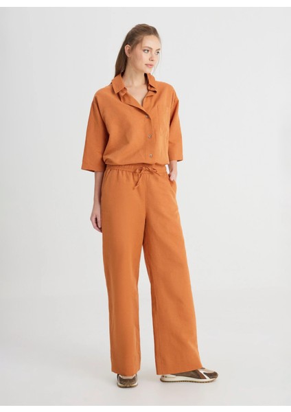 Normal Bel Geniş Fit Kahve Kadın Pantolon W241596220-LOOSE Pantolon