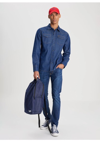 Regular Fit Koyu Lacivert Erkek Denim Gömlek L241513401 Uzun Kollu Jean Gömlek