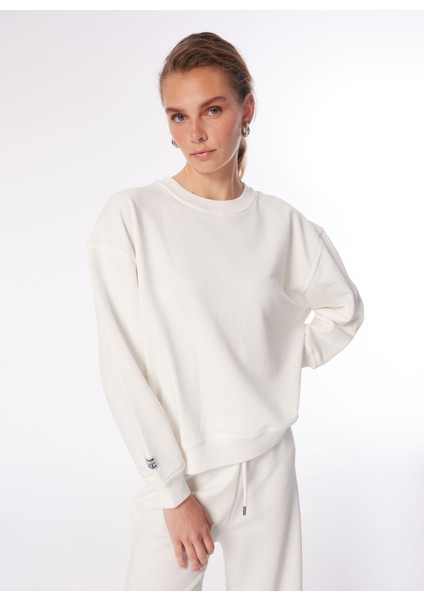 Bisiklet Yaka Bej Kadın Sweatshırt DT10746