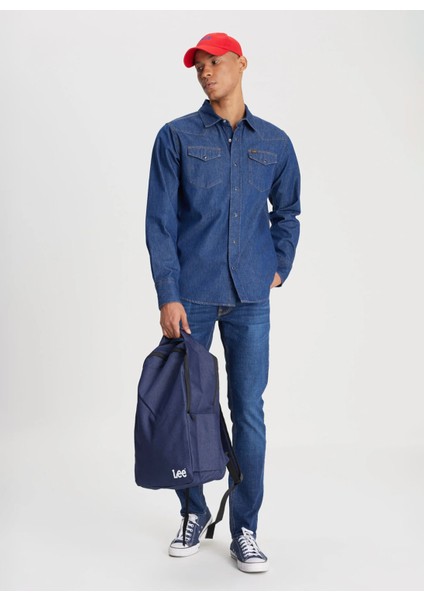 Regular Fit Koyu Lacivert Erkek Denim Gömlek L241513401 Uzun Kollu Jean Gömlek