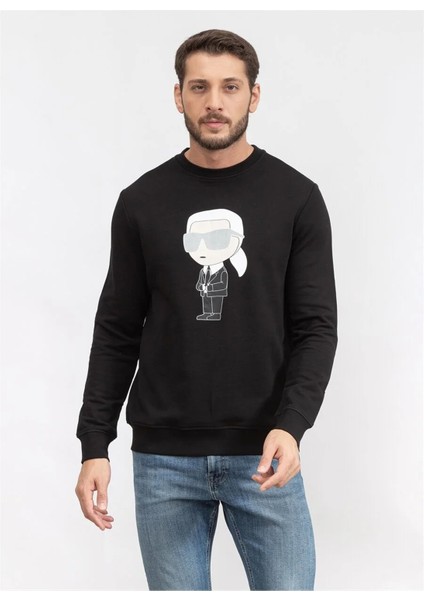 Bisiklet Yaka Siyah Erkek Sweatshırt 705071500951