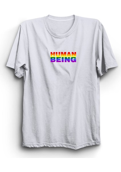 Human Being, Insan, Rainbow, Gökkuşağı Baskılı, %100 Pamuk Tişört