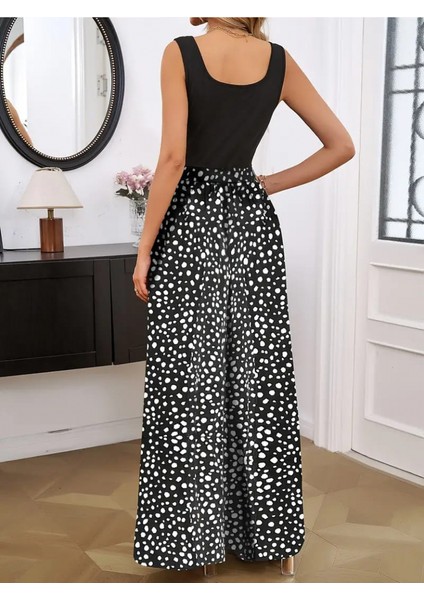 Kadın Askılı Kare Yaka Üstü Düz Altı Desenli Bol Paça Sandy Tulum fiyatları