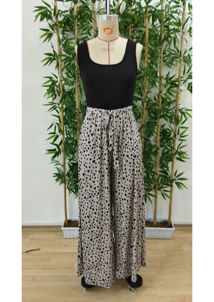 Kadın Askılı Kare Yaka Üstü Düz Altı Desenli Bol Paça Sandy Tulum indirimleri