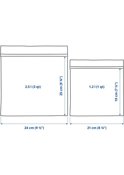 Ikea Kilitlenebilir Buzdolabı Poşeti, 2,5 Lt ve 1,2 Lt, 50 Adet