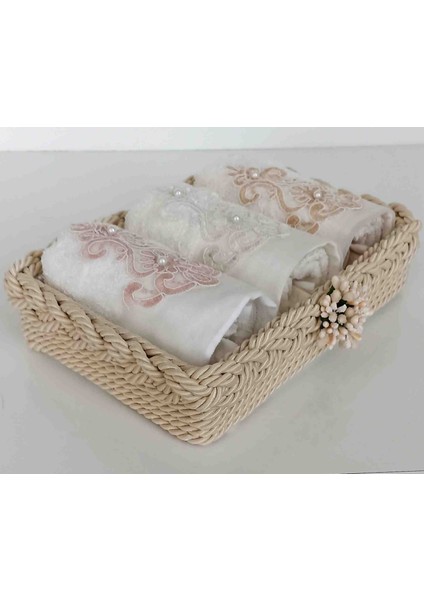 Örgü Havlulu Sepet Pamuklu Güpürlü 30*50 cm 3 Adet Ufak Mutfak Havlu Hediyelik Bohçalık Çeyizlik