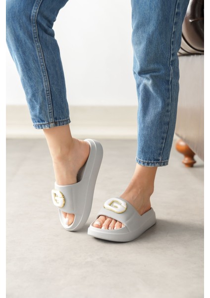 Kadın Kibola Tokalı Terlik - Gri