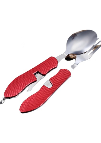 1 Adet Taşınabilir Çok Aracı Çatal Multitool Sofra Takımı Gereçleri Şişe Can Açacağı Fold Spork Çatal Sofra Piknik Kamp Kaşık Bıçak | Çatallar (Kırmızı) (Yurt Dışından)
