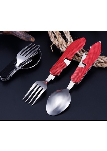 1 Adet Taşınabilir Çok Aracı Çatal Multitool Sofra Takımı Gereçleri Şişe Can Açacağı Fold Spork Çatal Sofra Piknik Kamp Kaşık Bıçak | Çatallar (Kırmızı) (Yurt Dışından)