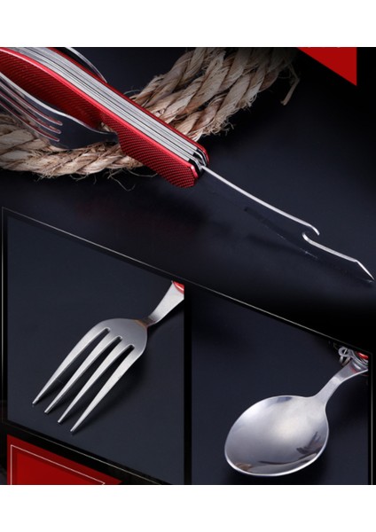 1 Adet Taşınabilir Çok Aracı Çatal Multitool Sofra Takımı Gereçleri Şişe Can Açacağı Fold Spork Çatal Sofra Piknik Kamp Kaşık Bıçak | Çatallar (Kırmızı) (Yurt Dışından)