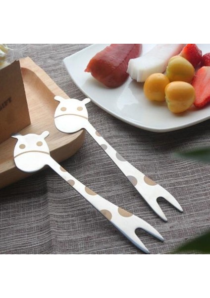 2 Adet Zürafa Şekli Meyve Çatal Mutfak Gadgets Gıda Tipi Salata Tatlı Çatallar Snack Kürdan Paslanmaz Çelik Karikatür Sofra Takımları | Çatallar (Yurt Dışından)