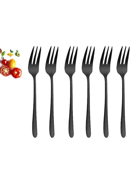 6 Adet Meyve Çatal Çatal Seti Paslanmaz Çelik Küçük Çay Fork Tatlı Çatal Kek Aperatif Salata Çatal Ev Yemek Takımı Için | Forks (Siyah) (Yurt Dışından)