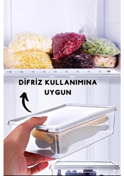 5 Adet Saklama Kabı 1000 Ml Kendinden Kapaklı Kilitli,Dondurucu, Gıdaya Uygun (19*13*6)Cm.