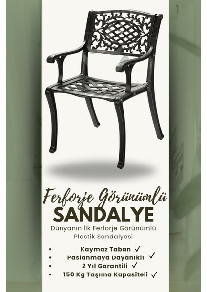 Ferforje Görünümlü Plastik Oval Siyah Masa ve Sandalye, Bahçe, Balkon ve Dış Mekanda Kullanılabilir, 2 Yıl Garantili, 150KG Taşıma Kapasiteli, Plastik Oval Masa ve Sandalye Takımı