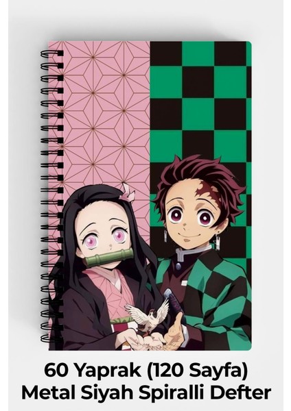 Anime Marketi Demon Slayer Tasarımlı A5 Spiralli Sert Kapak Defter 120 Yaprak