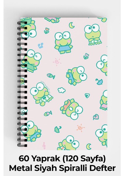 Anime Marketi Sanrio Keroppi Tasarımlı A5 Spiralli Sert Kapak Defter 120 Yaprak