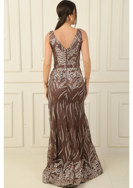 Kalın Askılı Hayalet Tüllü Astarlı Simli Uzun Elbise fırsatları