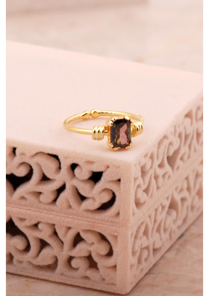 Topaz Altın Yaldızlı Gümüş Baget Yüzük 5774