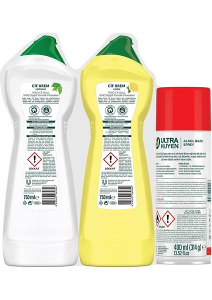 Krem Temizleyici 750 ml Amonyak + 750 ml Limon + 400 ml Dezenfektan Sprey Set