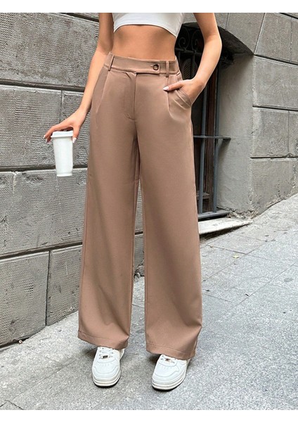 Kadın Kemer Detaylı Bol Paça Pantolon PANT7316