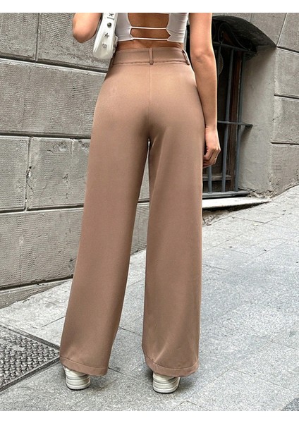 Kadın Kemer Detaylı Bol Paça Pantolon PANT7316