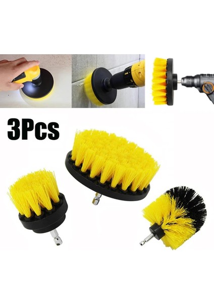 3'lü Set Matkap Ucuna Takılan Banyo Küvet Duşakabin Oto Koltuk Lastik Yıkama Temizleme Fırçası