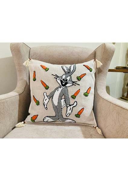 Punch Işleme Kırlent Kılıfı,buggs Bunny 43X43