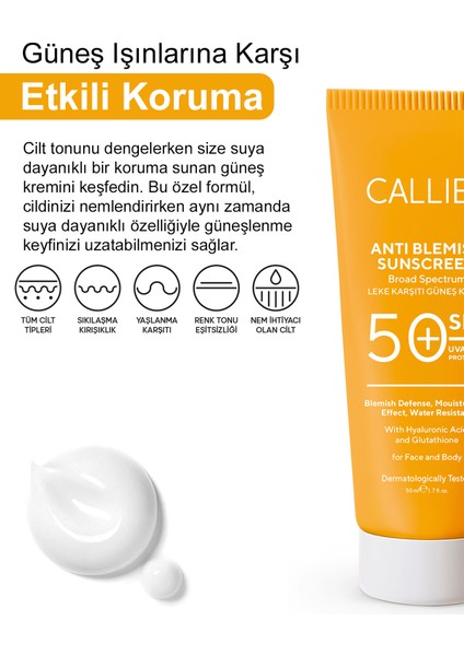 Leke Karşıtı Tüm Ciltler İçin Yüksek Korumalı 50 SPF Güneş Kremi Glutatyon Etkili 50 ML