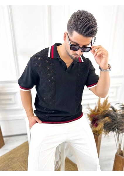 T-Shirt Nefes Alabilen Polo Yaka Terletmez Pamuklu Örme Tişört Oversize Triko Tshirt