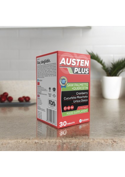 Austen Plus Asbien Cüce Palmiye, Kuersetin, Turna Yemişi ve Bal Kabağı İçeren Takviye Edici Gıda