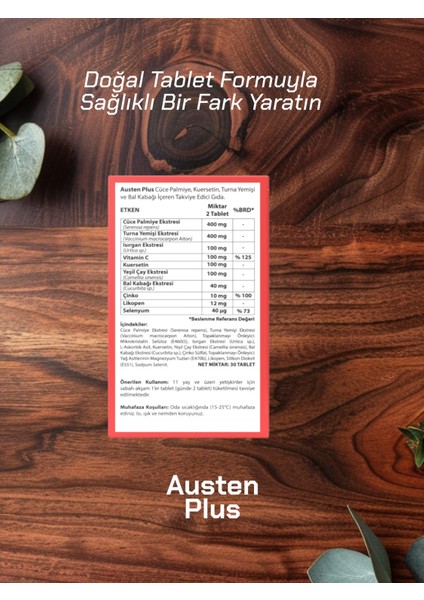 Austen Plus Asbien Cüce Palmiye, Kuersetin, Turna Yemişi ve Bal Kabağı İçeren Takviye Edici Gıda