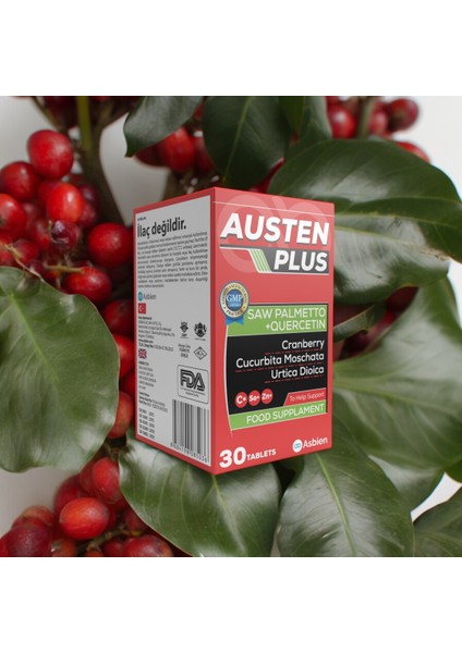 Austen Plus Asbien Cüce Palmiye, Kuersetin, Turna Yemişi ve Bal Kabağı İçeren Takviye Edici Gıda