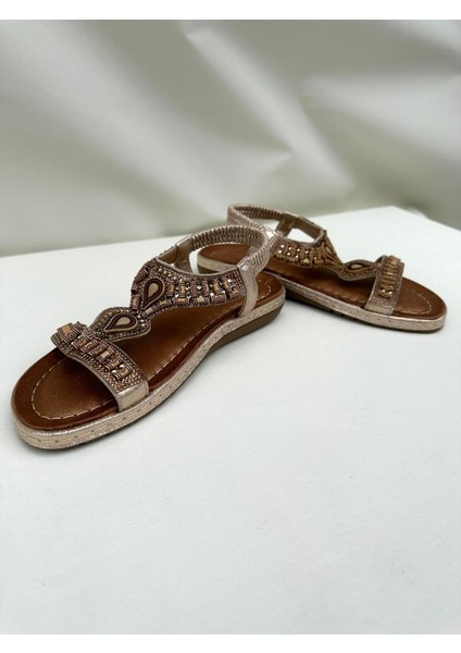 24Y152-17 Kadın Taşlı Comfort Sandalet Bronz