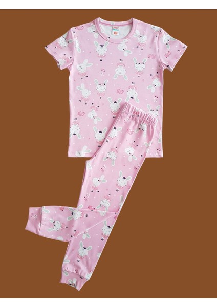 Kısa Kollu Desenli Çocuk Pijama Takım #baskılıçocukpijamatakım #tavşandesenlipijama #çamaşırbahçesi