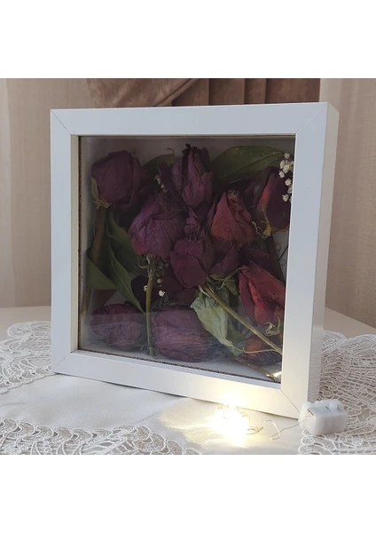 Verda Çerçeve 20X20X5 cm Ledli Beyaz Anı Çerçevesi! Yeni Moda Çiçek Anı Çerçevesi!