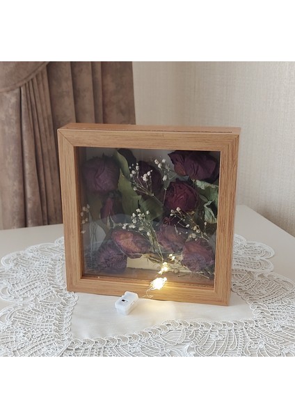 20X20X5 cm Ledli Bambu Anı Çerçevesi! Yeni Moda Çiçek Anı Çerçevesi!