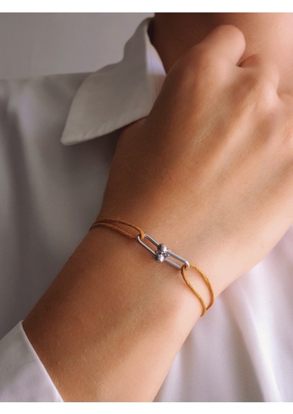 Ataç Model Deri Ipli El Yapımı Silver Hardal Camel Renkli Bileklik